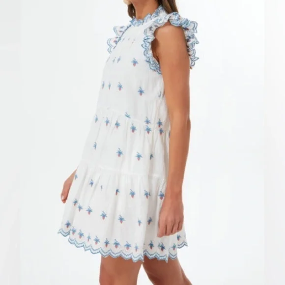 Sea New York Cream Renee Embroidered Strawberry Dress L 100% Cotton - Picture 2 of 8